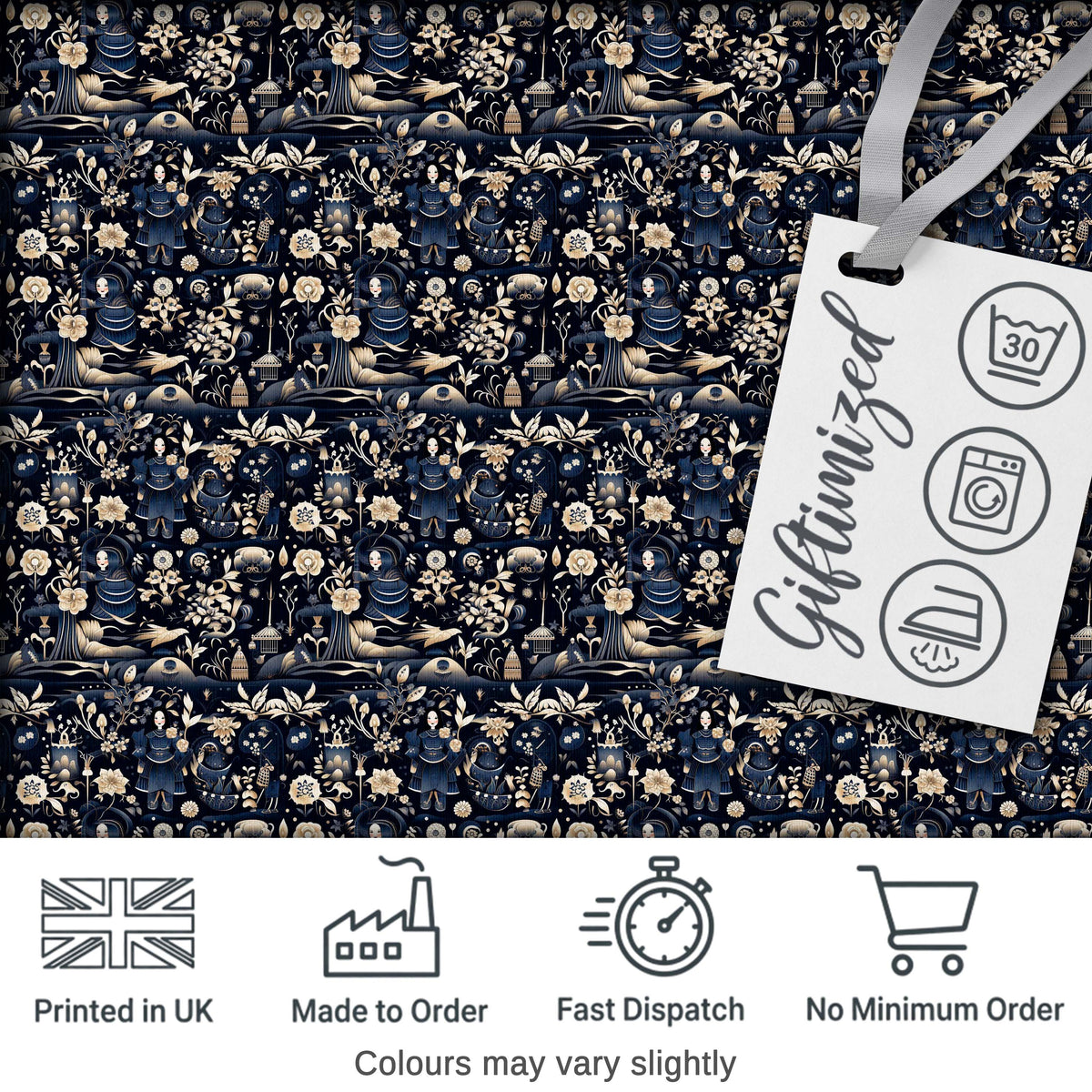 Elegant Midnight Floral Doll Garden Seamless Pattern Dark Blue Botanical Digital Print Fabric by the Metre UK Sewing Quilting Textile