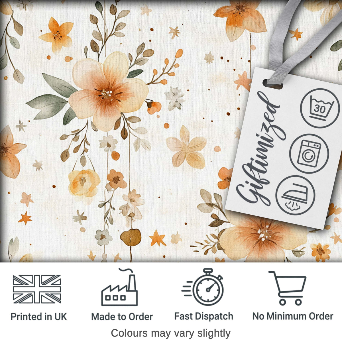 Watercolor Floral Stars Hanging Blooms Seamless Pattern Soft Beige Digital Print Fabric by the Metre UK Sewing Quilting Textile