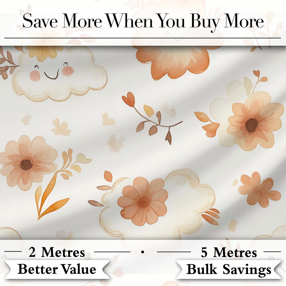 Cute Smiling Clouds Flowers Pastel Seamless Pattern Kids Nursery Digital Print Fabric by the Metre UK Sewing Quilting Textile