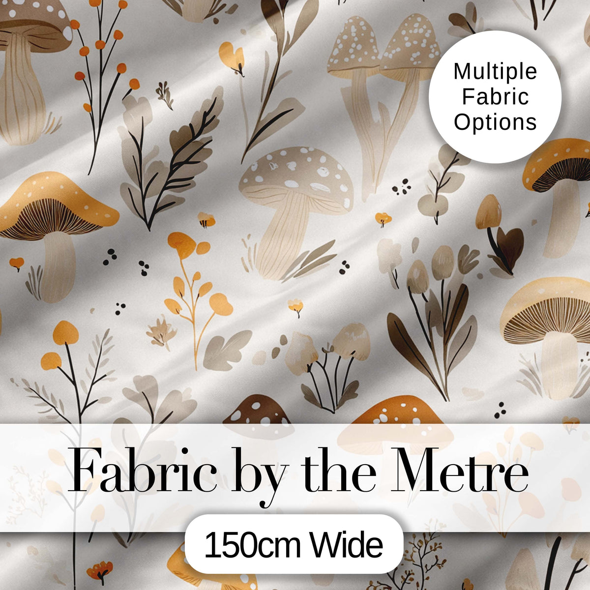 Neutral Mushroom Botanical Woodland Seamless Pattern Soft Earth Tones Digital Print Fabric by the Metre UK Sewing Quilting Textile