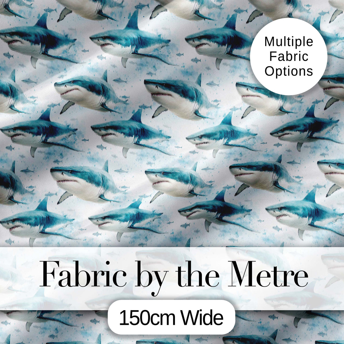Blue Shark Underwater Ocean Seamless Pattern Light Sea Background Digital Print Fabric by the Metre UK Sewing Quilting Textile