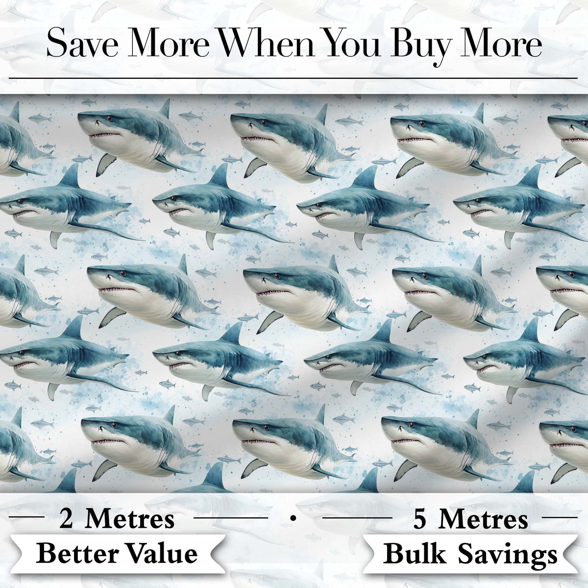 Blue Shark Underwater Ocean Seamless Pattern Light Sea Background Digital Print Fabric by the Metre UK Sewing Quilting Textile