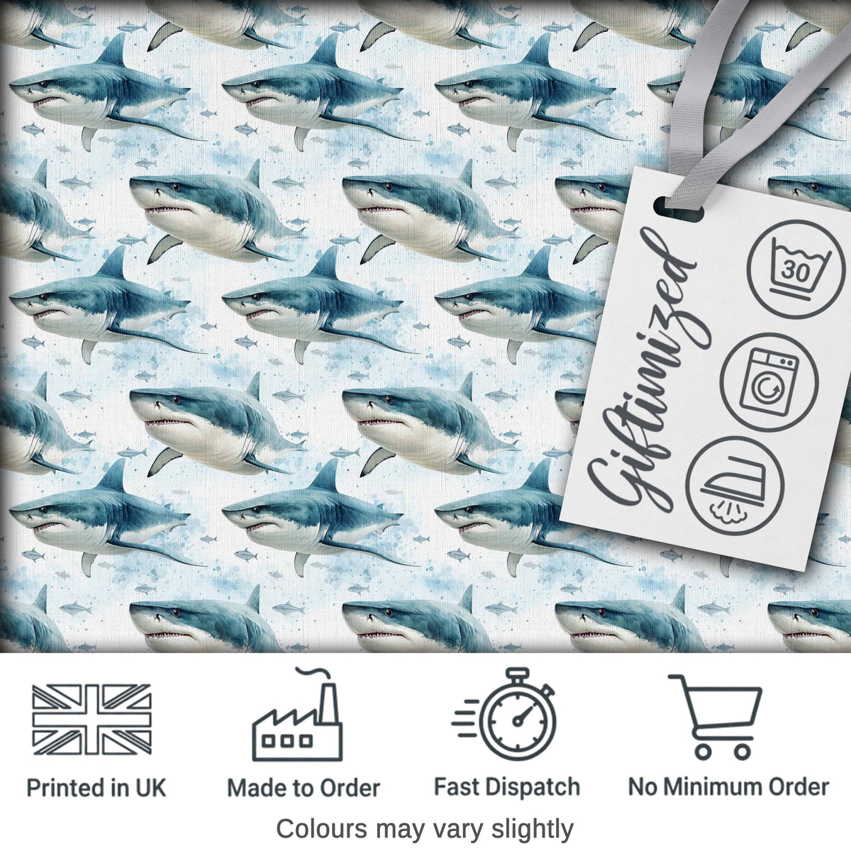 Blue Shark Underwater Ocean Seamless Pattern Light Sea Background Digital Print Fabric by the Metre UK Sewing Quilting Textile