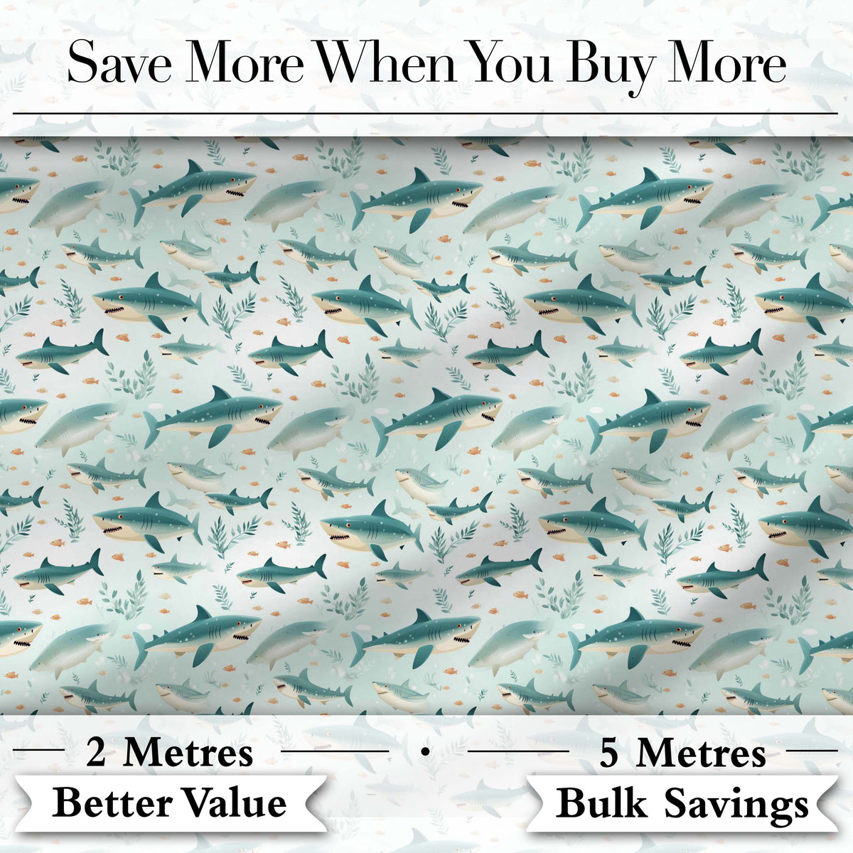 Cute Blue Shark Underwater Seamless Pattern Light Ocean Background Marine Theme Digital Print Fabric by the Metre UK Sewing Quilting Textile