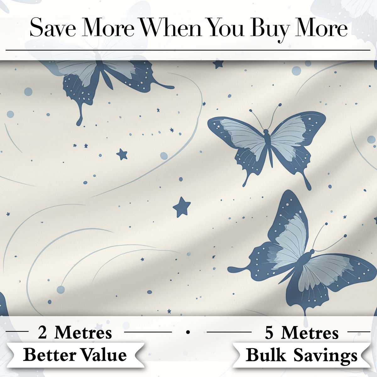 Blue Butterflies Stars Night Sky Seamless Pattern Light Background Digital Print Fabric by the Metre UK Sewing Quilting Textile