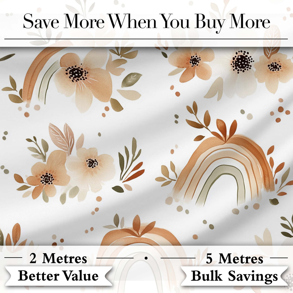 Boho Rainbow Floral Leaves Seamless Pattern Warm Earth Tone Background Digital Print Fabric by the Metre UK Sewing Quilting Textile