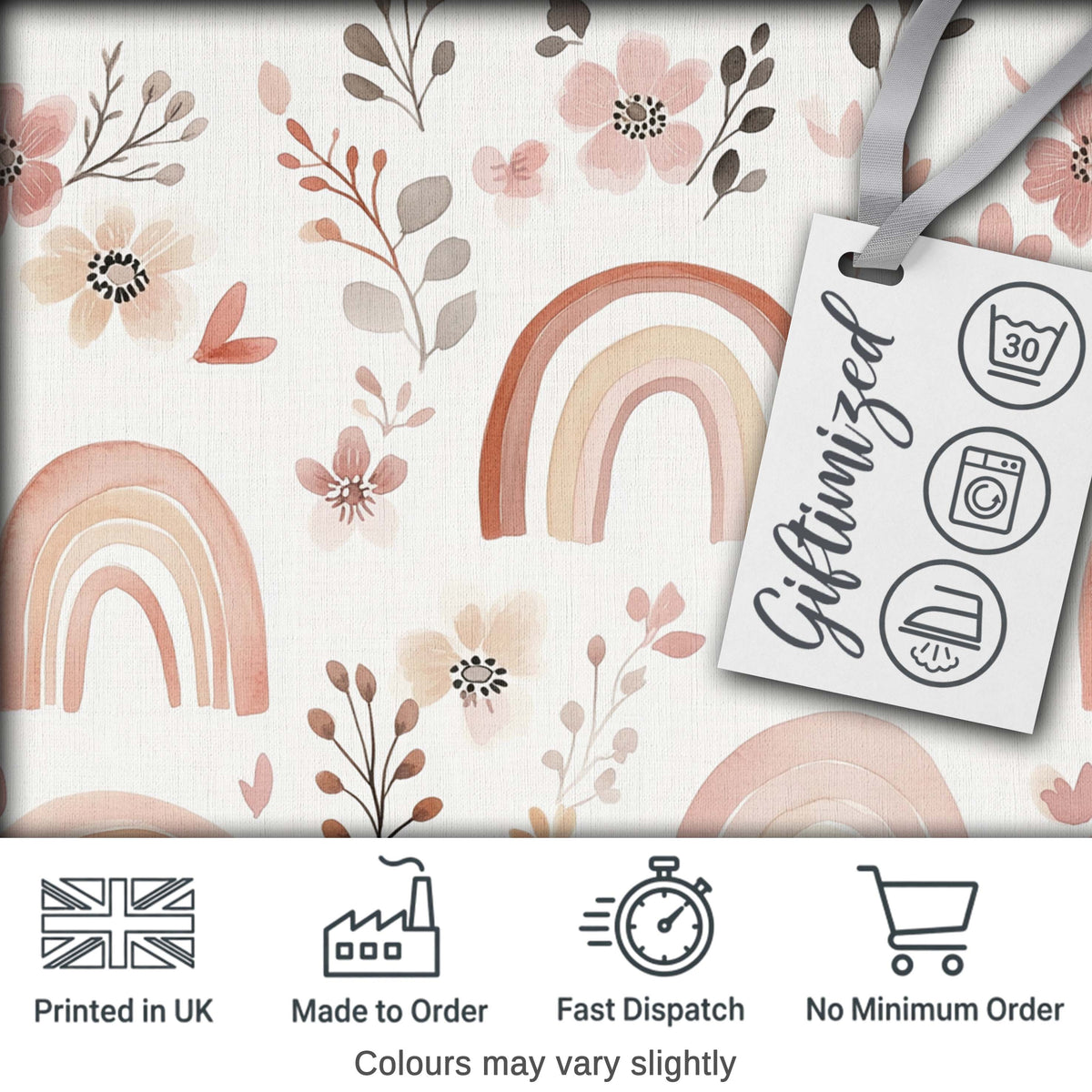 Pastel Rainbow Floral Seamless Pattern Soft Pink Neutral Background Baby Theme Digital Print Fabric by the Metre UK Sewing Quilting Textile