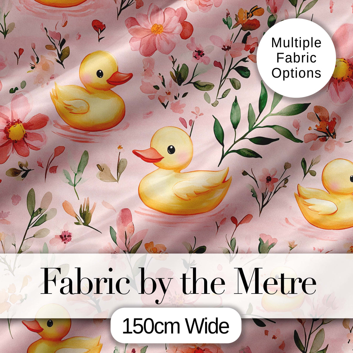 Cute Yellow Duck Floral Seamless Pattern Soft Pink Background Nursery Design Digital Print Fabric by the Metre UK Sewing Quilting Textile