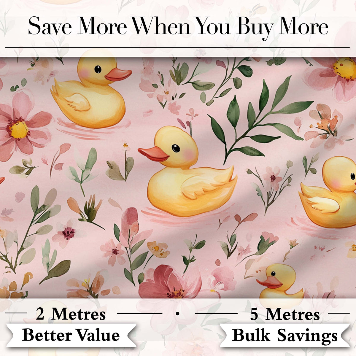 Cute Yellow Duck Floral Seamless Pattern Soft Pink Background Nursery Design Digital Print Fabric by the Metre UK Sewing Quilting Textile