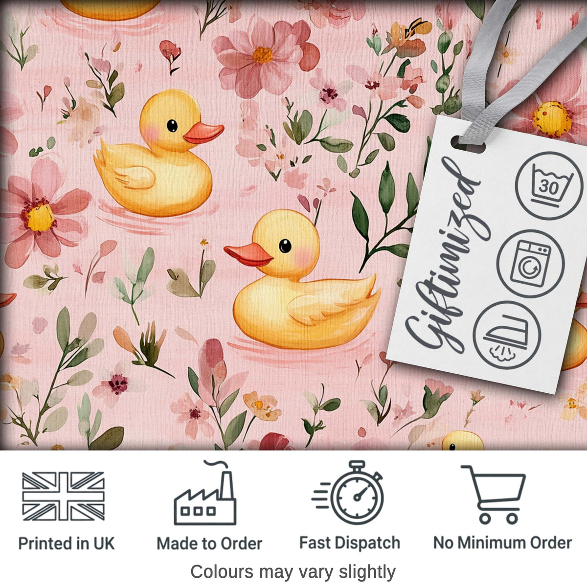 Cute Yellow Duck Floral Seamless Pattern Soft Pink Background Nursery Design Digital Print Fabric by the Metre UK Sewing Quilting Textile