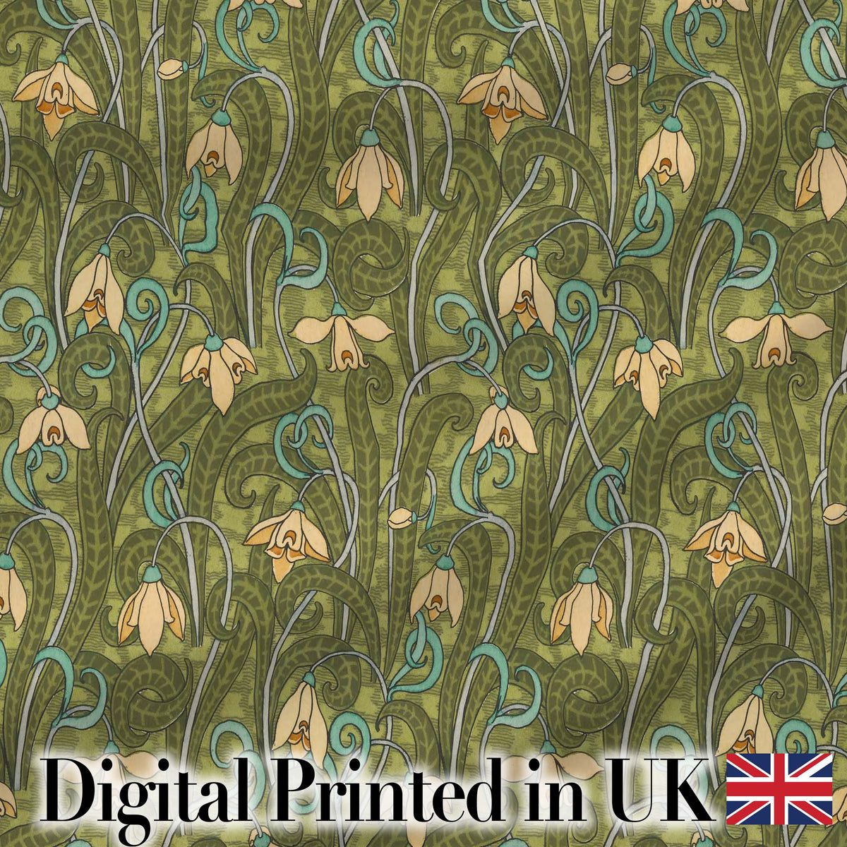 Art Nouveau Green Botanical Floral Seamless Pattern Vintage Nature Background Digital Print Fabric by the Metre UK Sewing Quilting Textile