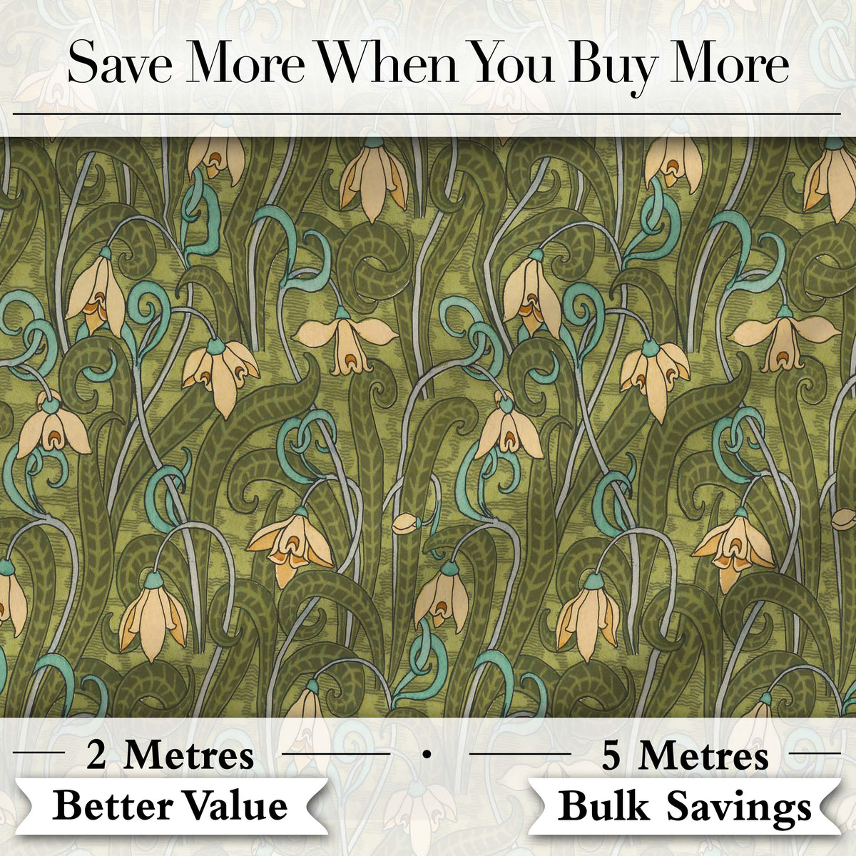 Art Nouveau Green Botanical Floral Seamless Pattern Vintage Nature Background Digital Print Fabric by the Metre UK Sewing Quilting Textile