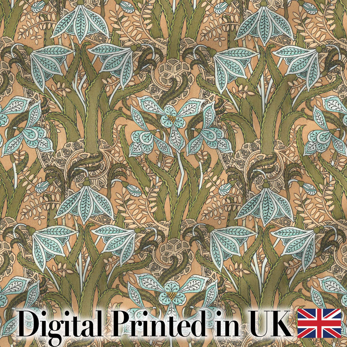 William Morris Style Blue Floral Seamless Pattern Vintage Classic Background Digital Print Fabric by the Metre UK Sewing Quilting Textile