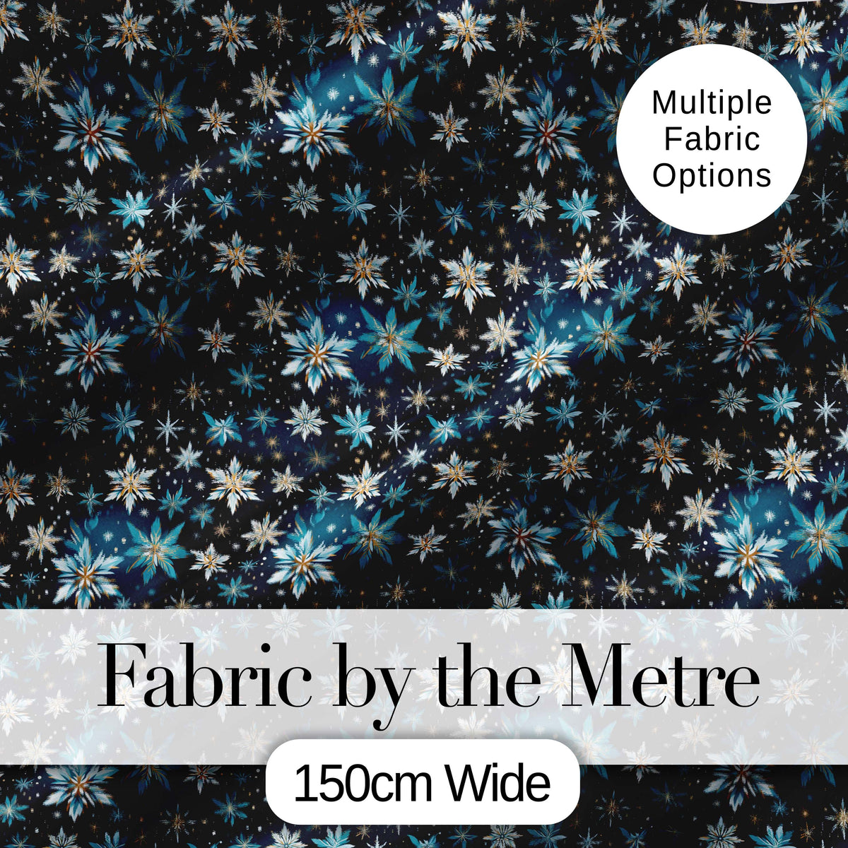 Dark Blue Floral Starburst Seamless Pattern Elegant Night Sky Background Digital Print Fabric by the Metre UK Sewing Quilting Textile