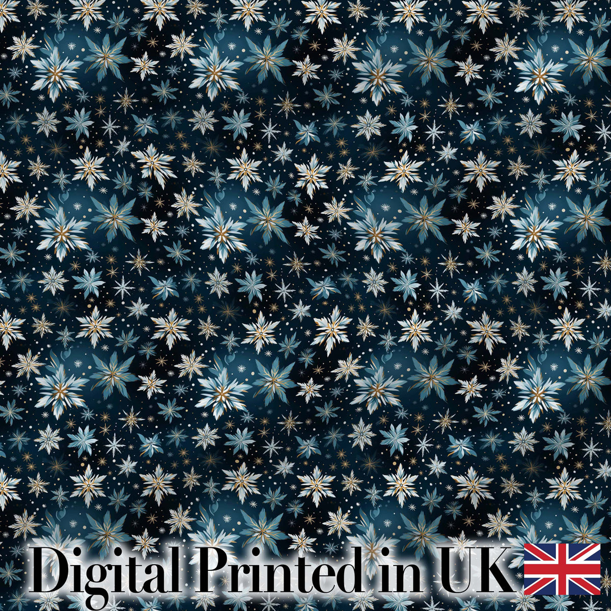 Dark Blue Floral Starburst Seamless Pattern Elegant Night Sky Background Digital Print Fabric by the Metre UK Sewing Quilting Textile