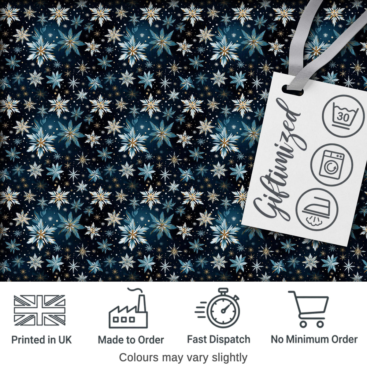 Dark Blue Floral Starburst Seamless Pattern Elegant Night Sky Background Digital Print Fabric by the Metre UK Sewing Quilting Textile