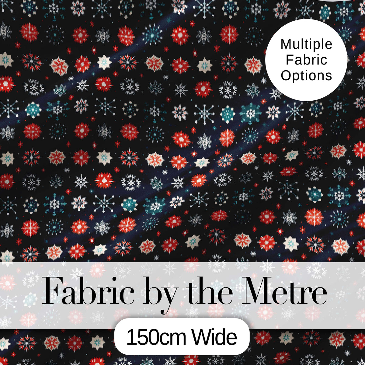 Festive Red Blue Snowflake Seamless Pattern Christmas Holiday Background Digital Print Fabric by the Metre UK Sewing Quilting Textile