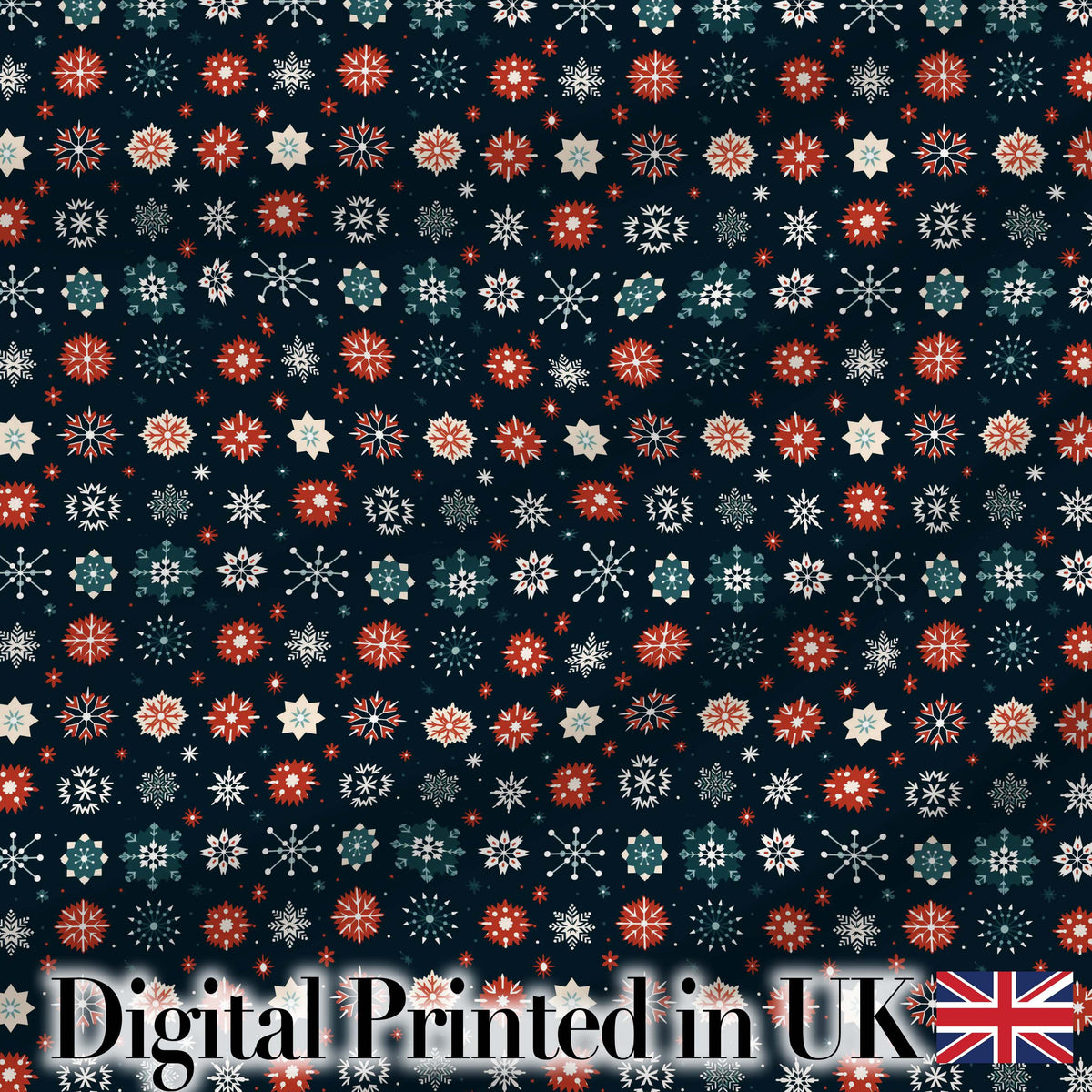 Festive Red Blue Snowflake Seamless Pattern Christmas Holiday Background Digital Print Fabric by the Metre UK Sewing Quilting Textile