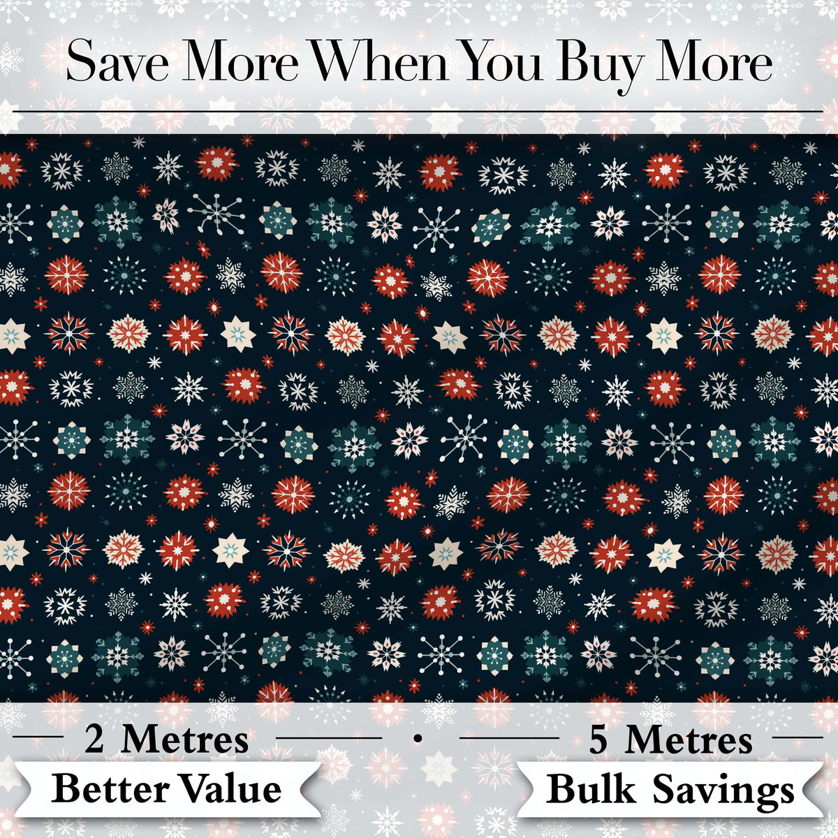 Festive Red Blue Snowflake Seamless Pattern Christmas Holiday Background Digital Print Fabric by the Metre UK Sewing Quilting Textile