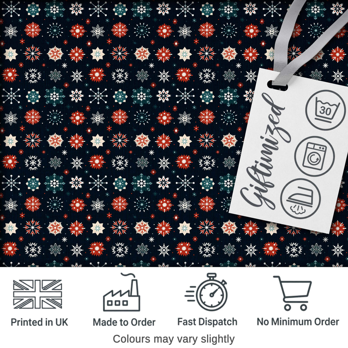 Festive Red Blue Snowflake Seamless Pattern Christmas Holiday Background Digital Print Fabric by the Metre UK Sewing Quilting Textile