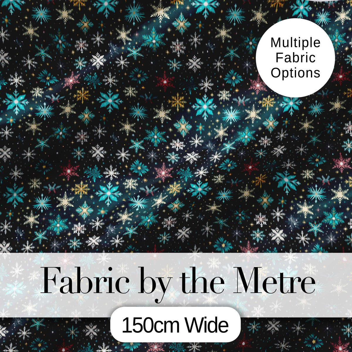Teal Gold Snowflake Star Seamless Pattern Elegant Winter Night Background Digital Print Fabric by the Metre UK Sewing Quilting Textile