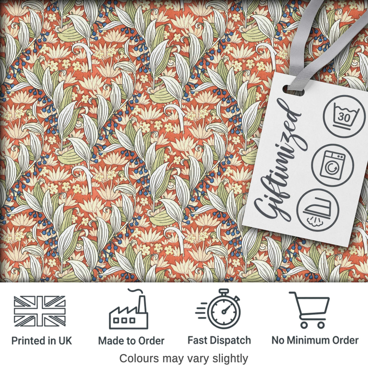 Vintage Botanical Lily Floral Seamless Pattern Classic Art Nouveau Style Digital Print Fabric by the Metre UK Sewing Quilting Textile