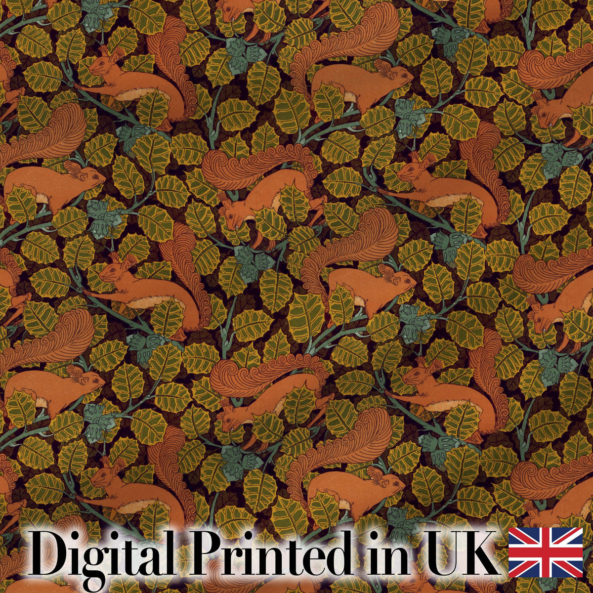 Woodland Squirrel Forest Leaves Seamless Pattern Autumn Nature Design Digital Print Fabric by the Metre UK Sewing Quilting Textile
