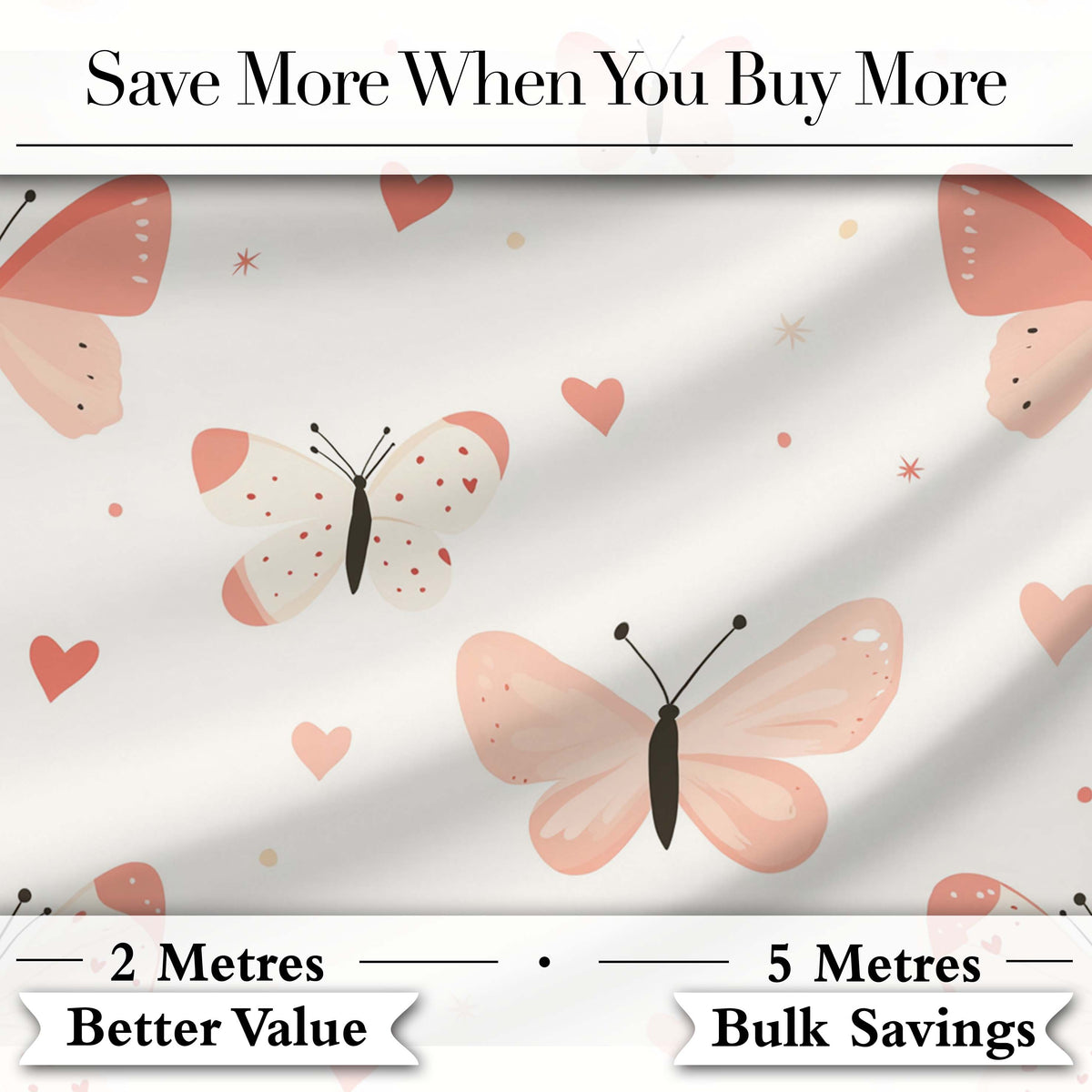 Soft Butterfly Hearts Pastel Seamless Pattern Cute Romantic Design Digital Print Fabric by the Metre UK Sewing Quilting Textile