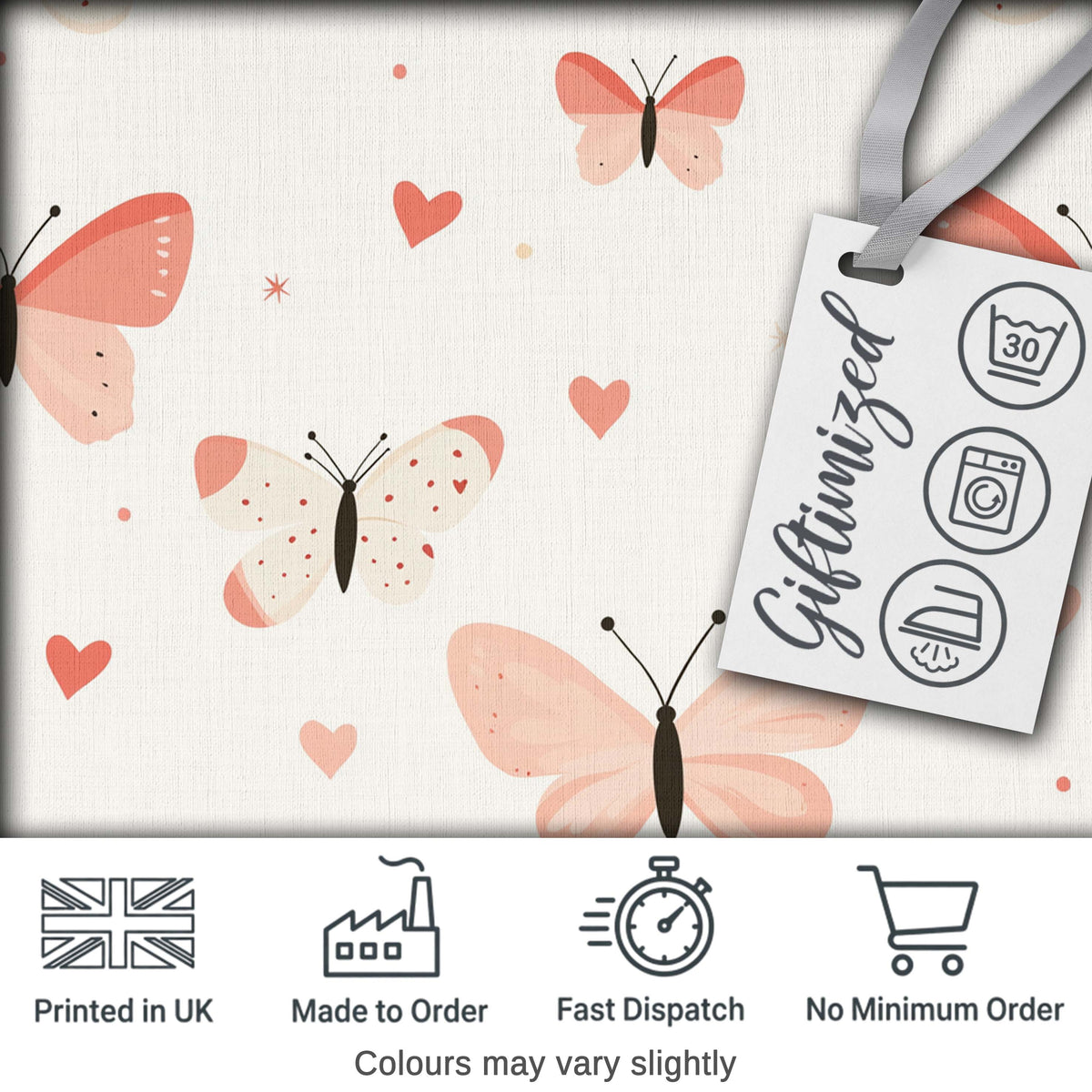 Soft Butterfly Hearts Pastel Seamless Pattern Cute Romantic Design Digital Print Fabric by the Metre UK Sewing Quilting Textile