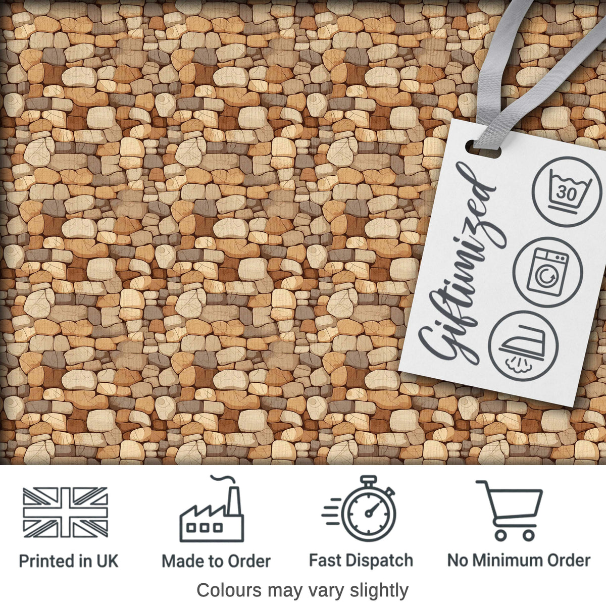 Warm Beige Stone Wall Seamless Pattern Rustic Natural Rock Texture Digital Print Fabric by the Metre UK Sewing Quilting Textile