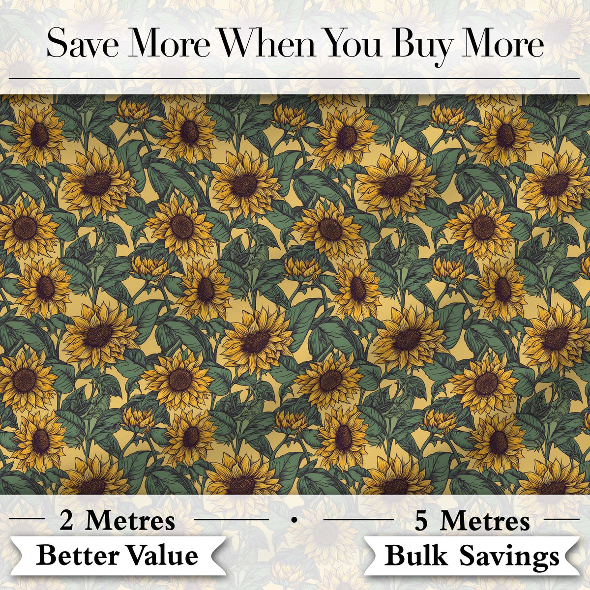 Yellow Sunflower Floral Seamless Pattern Classic Botanical Garden Design Digital Print Fabric by the Metre UK Sewing Quilting Textile