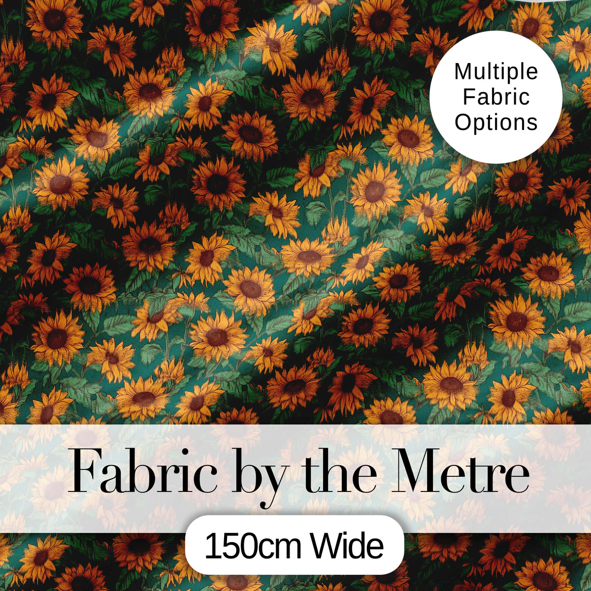 Dark Green Sunflower Floral Seamless Pattern Rich Botanical Garden Design Digital Print Fabric by the Metre UK Sewing Quilting Textile