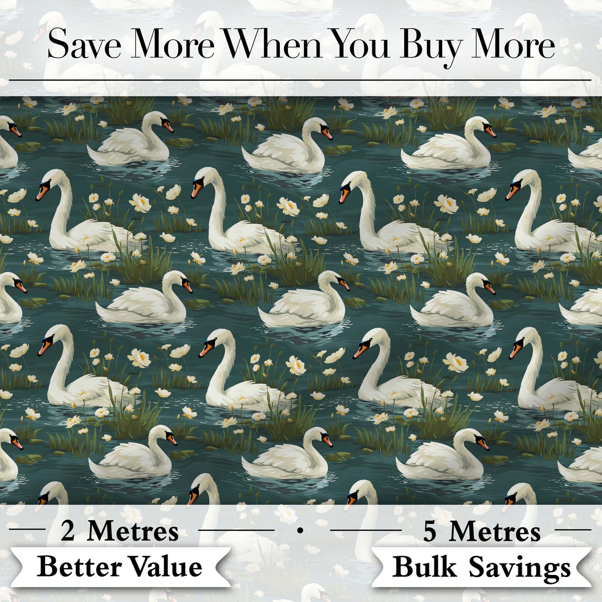 Soft Swan Lake Floral Seamless Pattern Calm Nature Botanical Scene Digital Print Fabric by the Metre UK Sewing Quilting Textile