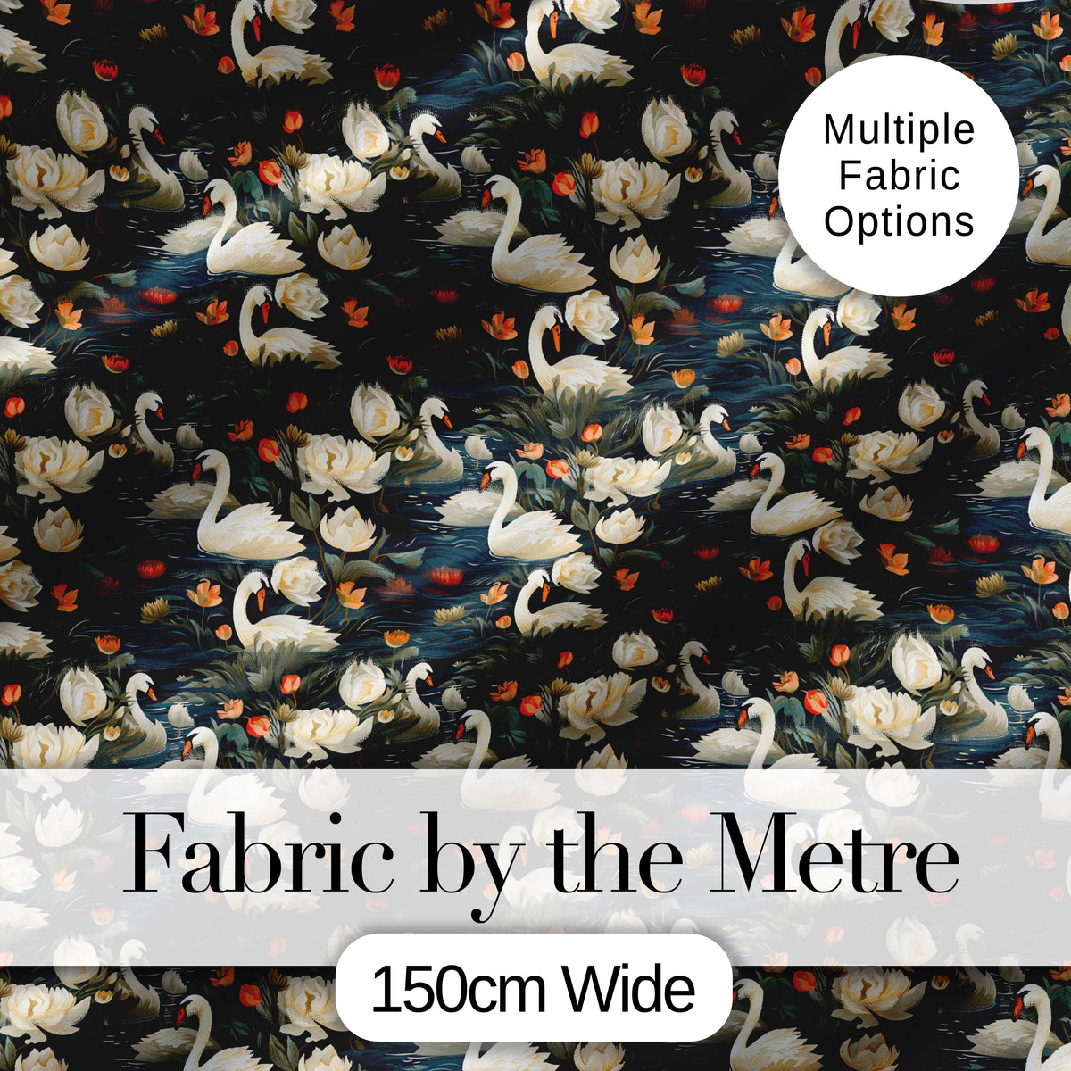 White Swan Tulip Floral Seamless Pattern Elegant Water Garden Design Digital Print Fabric by the Metre UK Sewing Quilting Textile
