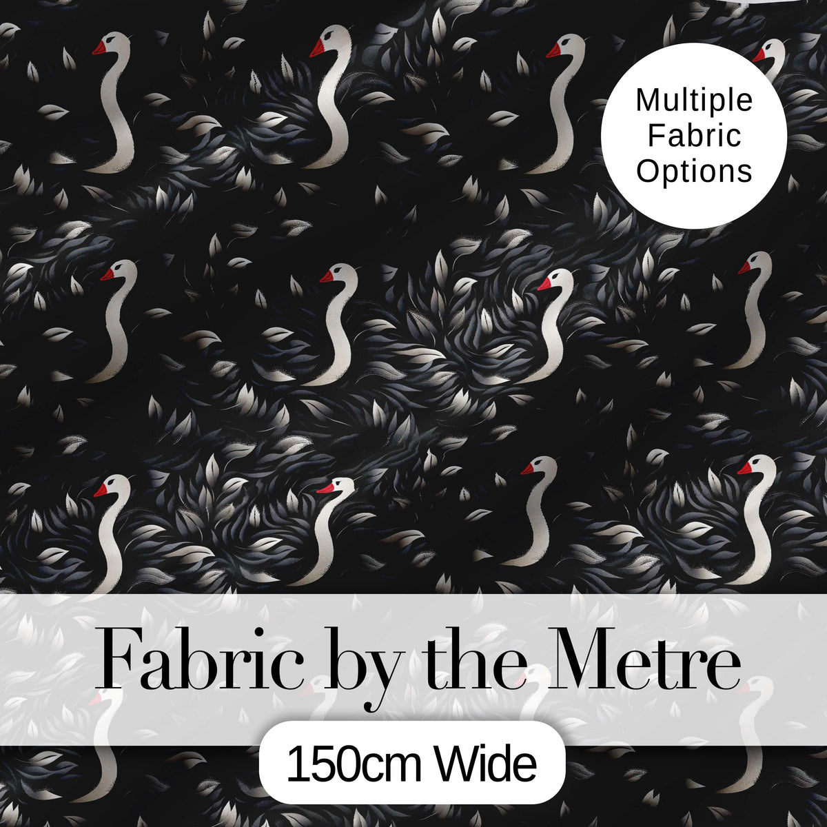 Modern Black Swan Abstract Seamless Pattern Stylish Feather Design Digital Print Fabric by the Metre UK Sewing Quilting Textile