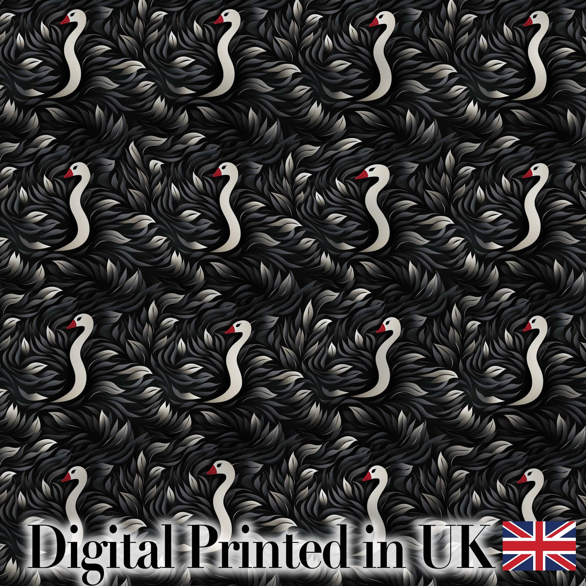 Modern Black Swan Abstract Seamless Pattern Stylish Feather Design Digital Print Fabric by the Metre UK Sewing Quilting Textile