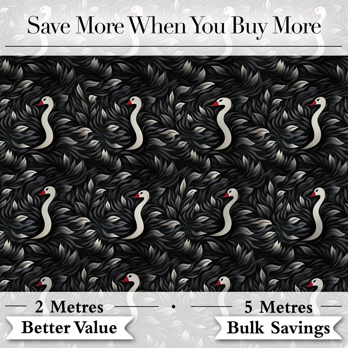 Modern Black Swan Abstract Seamless Pattern Stylish Feather Design Digital Print Fabric by the Metre UK Sewing Quilting Textile