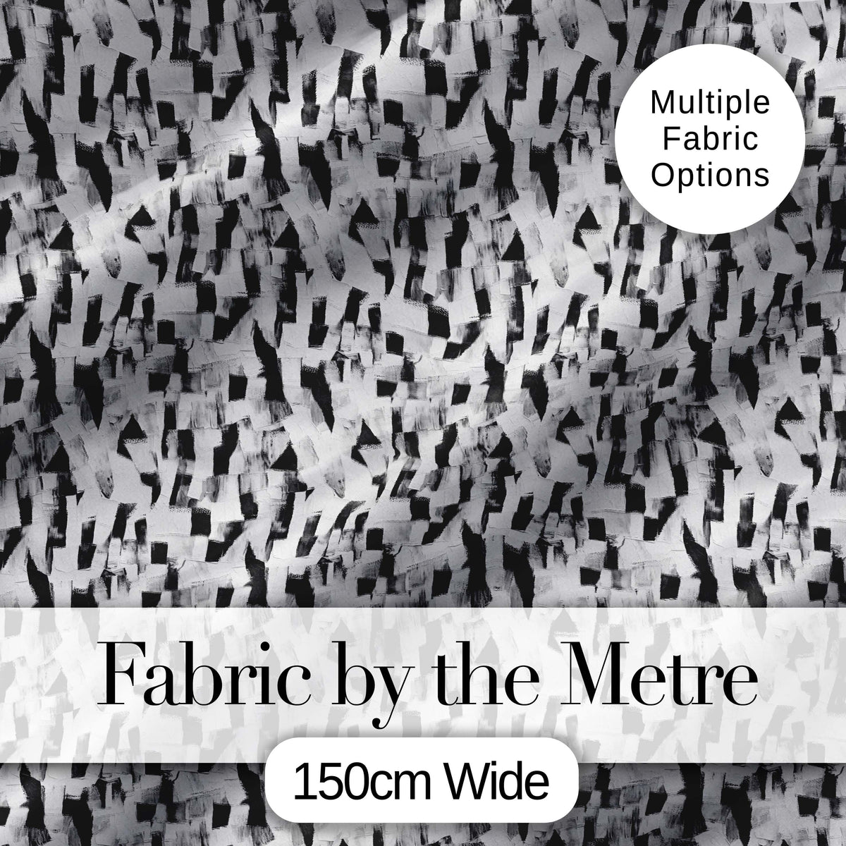 Abstract Black White Textured Brushstroke Pattern Seamless Digital Print Fabric by the Metre UK Sewing Quilting Textile