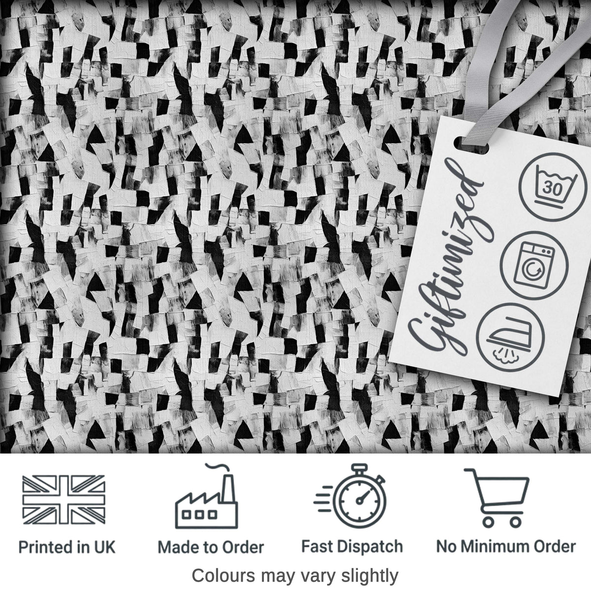 Abstract Black White Textured Brushstroke Pattern Seamless Digital Print Fabric by the Metre UK Sewing Quilting Textile