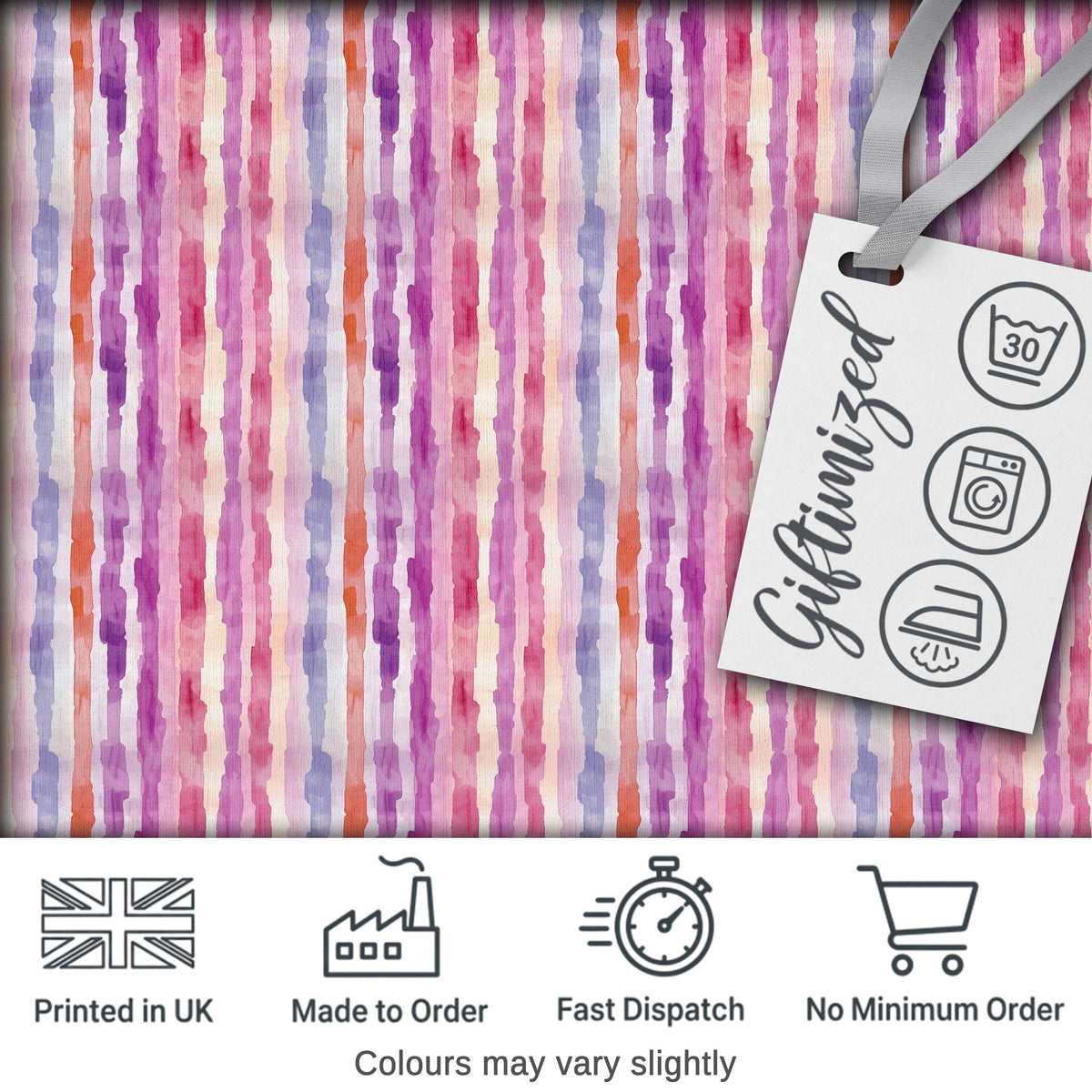 Soft Watercolor Vertical Stripes in Pink Purple Seamless Digital Print Fabric by the Metre UK Sewing Quilting Textile