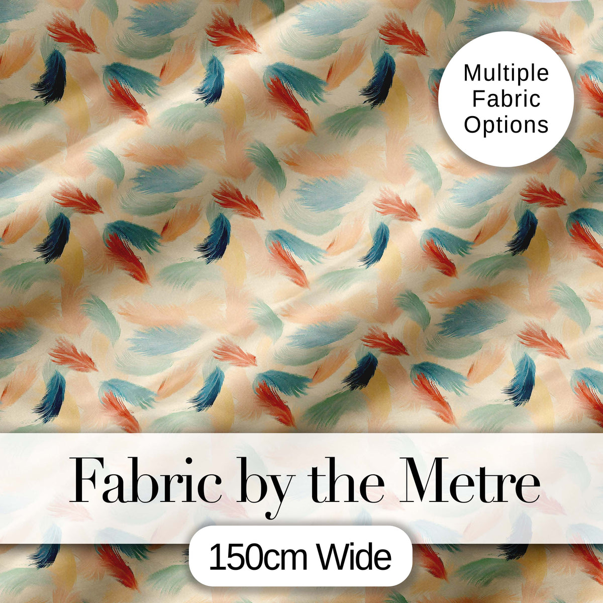Soft Feather Pattern in Pastel Tones Seamless Digital Print Fabric by the Metre UK Sewing Quilting Textile