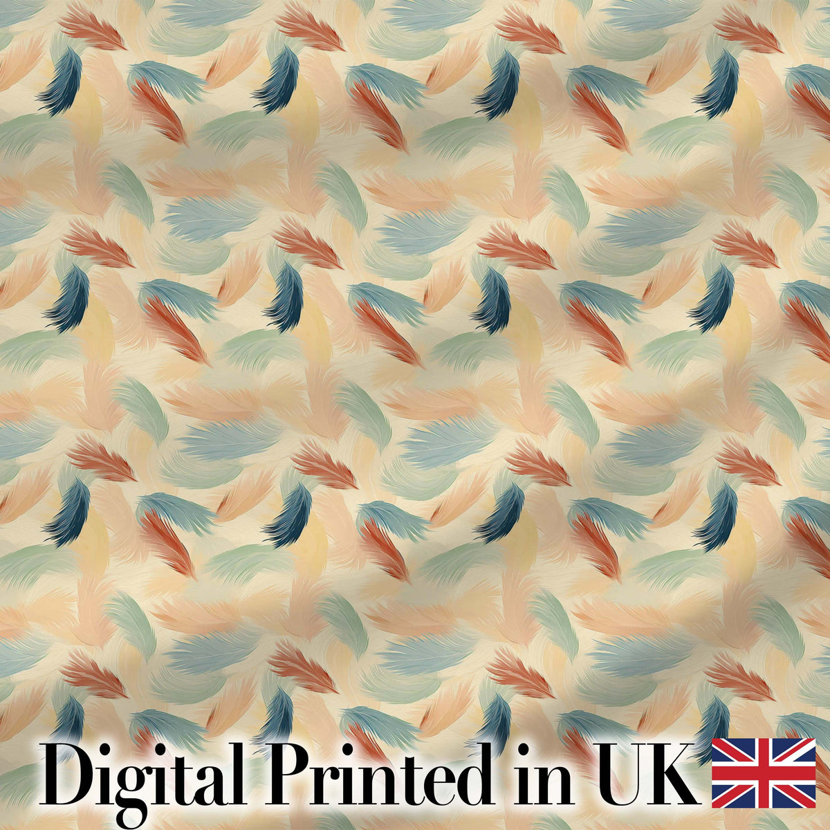 Soft Feather Pattern in Pastel Tones Seamless Digital Print Fabric by the Metre UK Sewing Quilting Textile