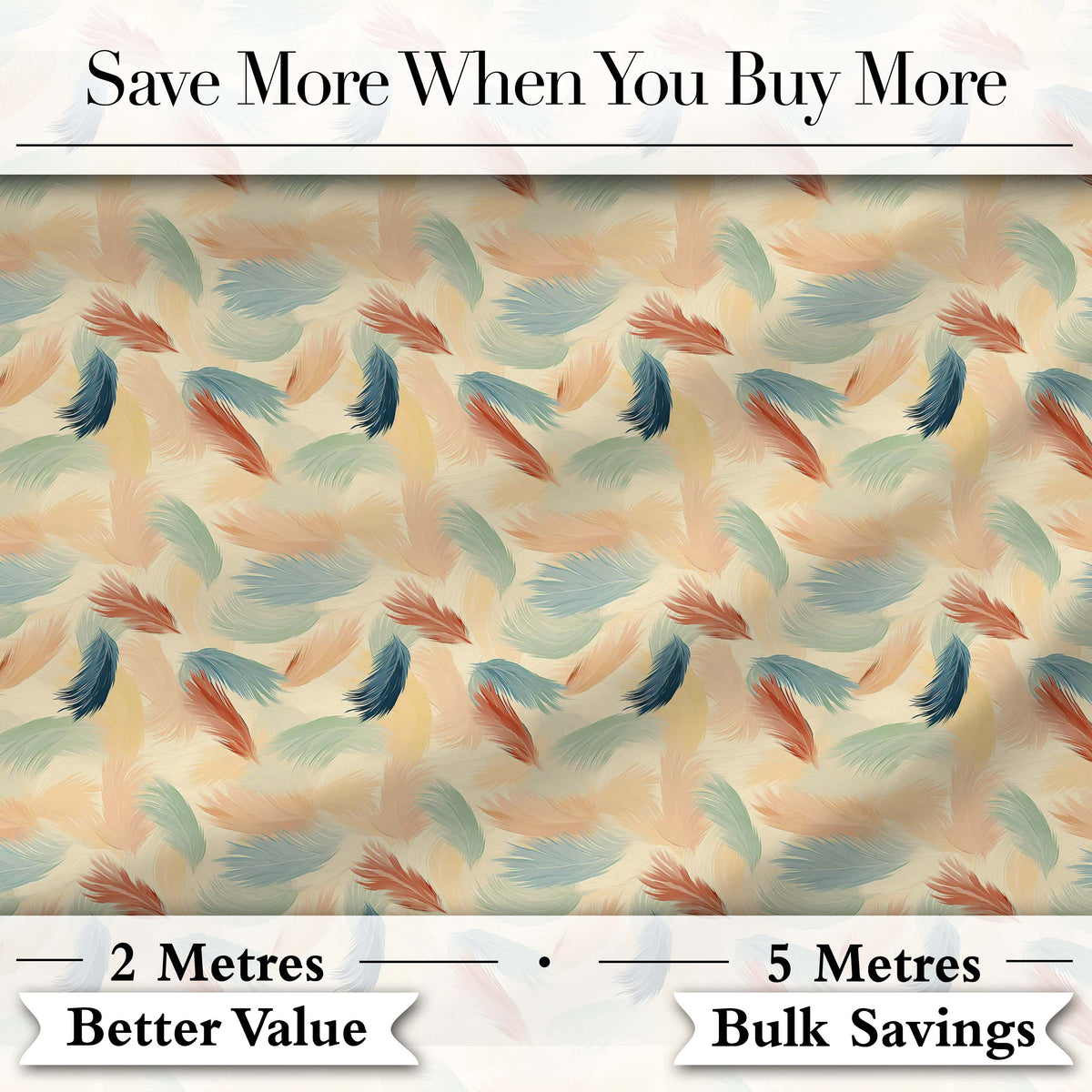 Soft Feather Pattern in Pastel Tones Seamless Digital Print Fabric by the Metre UK Sewing Quilting Textile