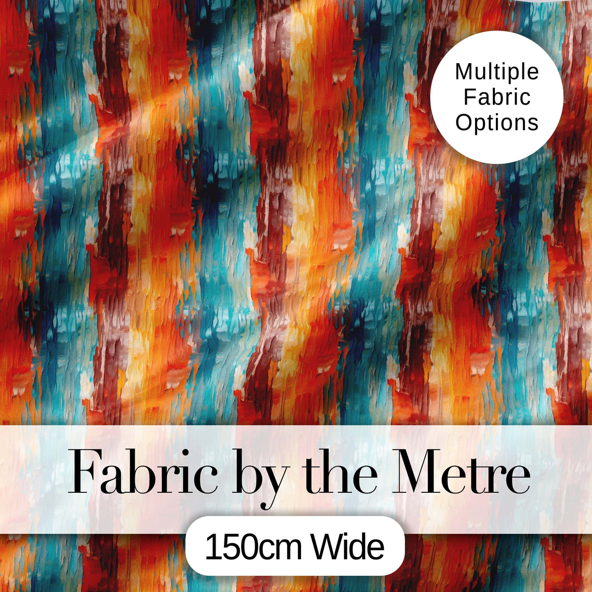Abstract Textured Brushstroke Pattern in Orange Blue Seamless Digital Print Fabric by the Metre UK Sewing Quilting Textile