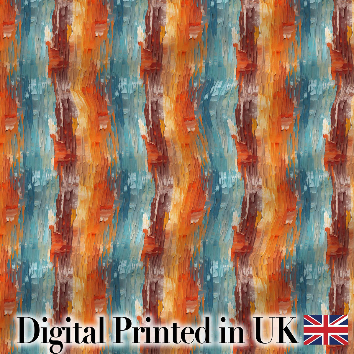 Abstract Textured Brushstroke Pattern in Orange Blue Seamless Digital Print Fabric by the Metre UK Sewing Quilting Textile