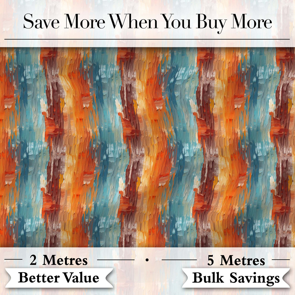 Abstract Textured Brushstroke Pattern in Orange Blue Seamless Digital Print Fabric by the Metre UK Sewing Quilting Textile