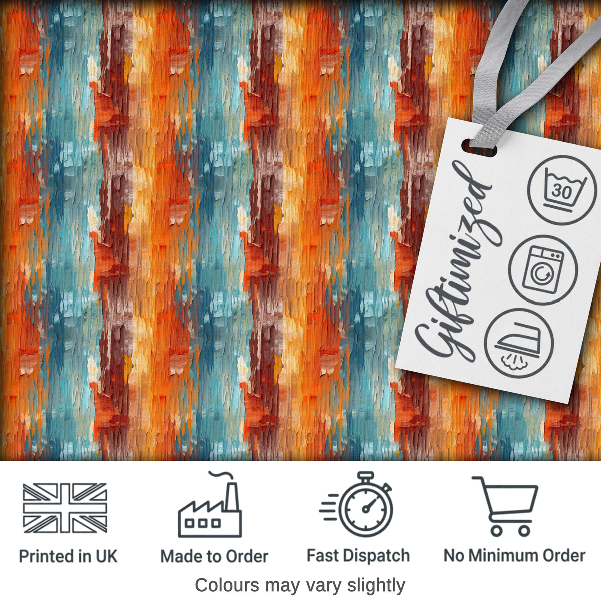 Abstract Textured Brushstroke Pattern in Orange Blue Seamless Digital Print Fabric by the Metre UK Sewing Quilting Textile