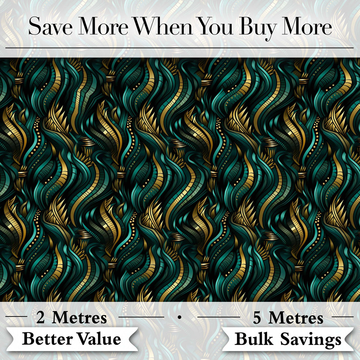 Luxury Art Deco Gold Teal Abstract Wave Pattern Seamless Digital Print Fabric by the Metre UK Sewing Quilting Textile