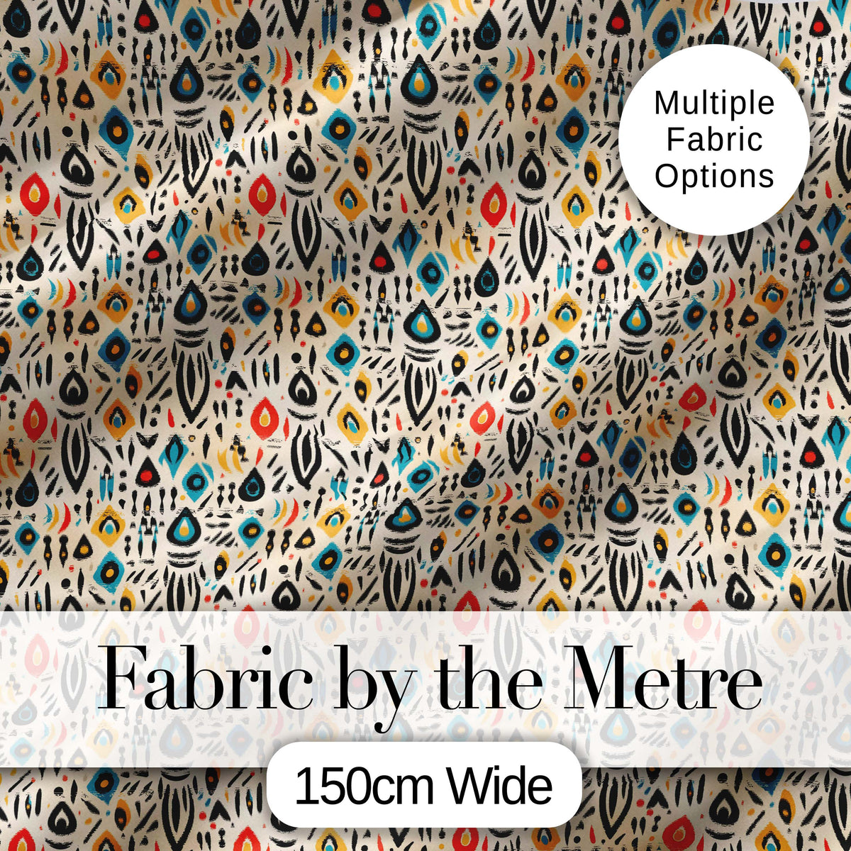 Modern Abstract Tribal Shapes Pattern on Cream Seamless Digital Print Fabric by the Metre UK Sewing Quilting Textile