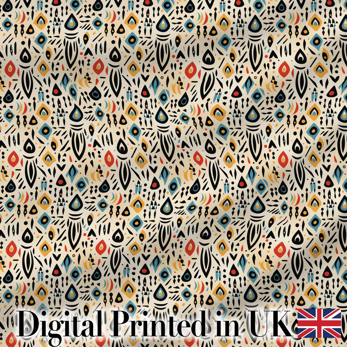 Modern Abstract Tribal Shapes Pattern on Cream Seamless Digital Print Fabric by the Metre UK Sewing Quilting Textile
